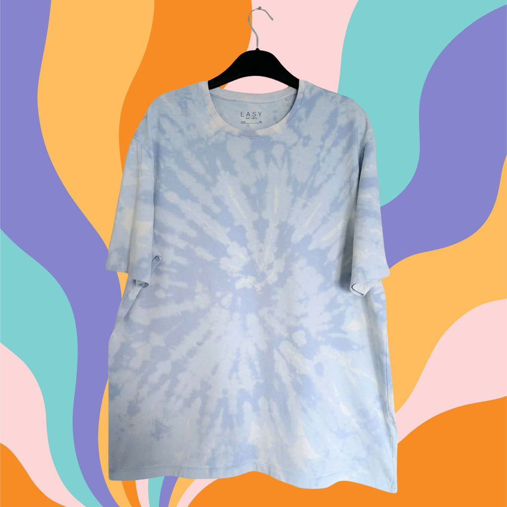 Sky Blue Spiral Bleach Dye T-Shirt — Funky One of a Kind