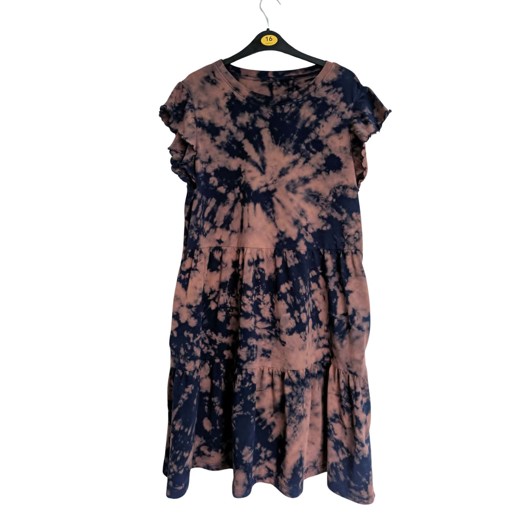 Midnight Spiral Bleach Dye Tiered Dress