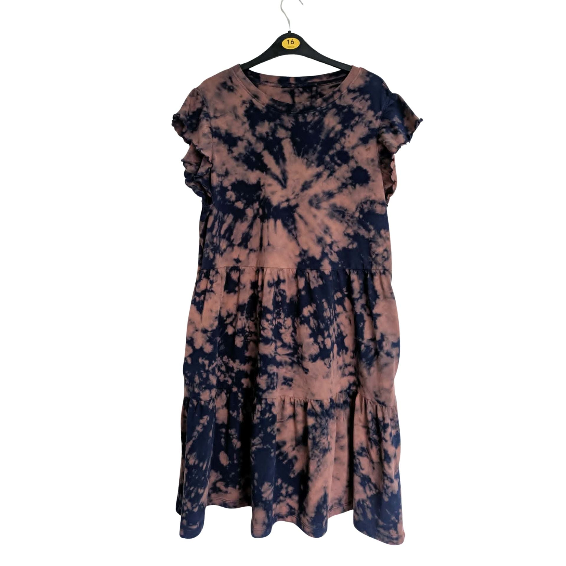 Midnight Spiral Bleach Dye Tiered Dress