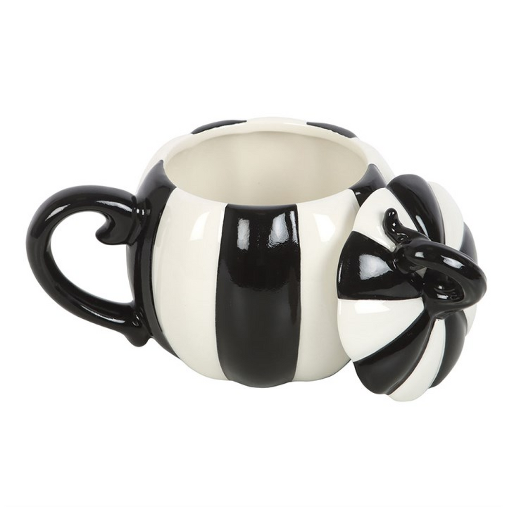 Black and White Striped Pumpkin Lidded Mug - GETTING DISCONTINUED