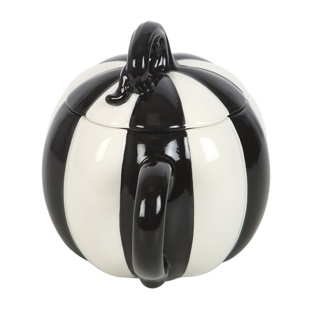 Black and White Striped Pumpkin Lidded Mug - GETTING DISCONTINUED