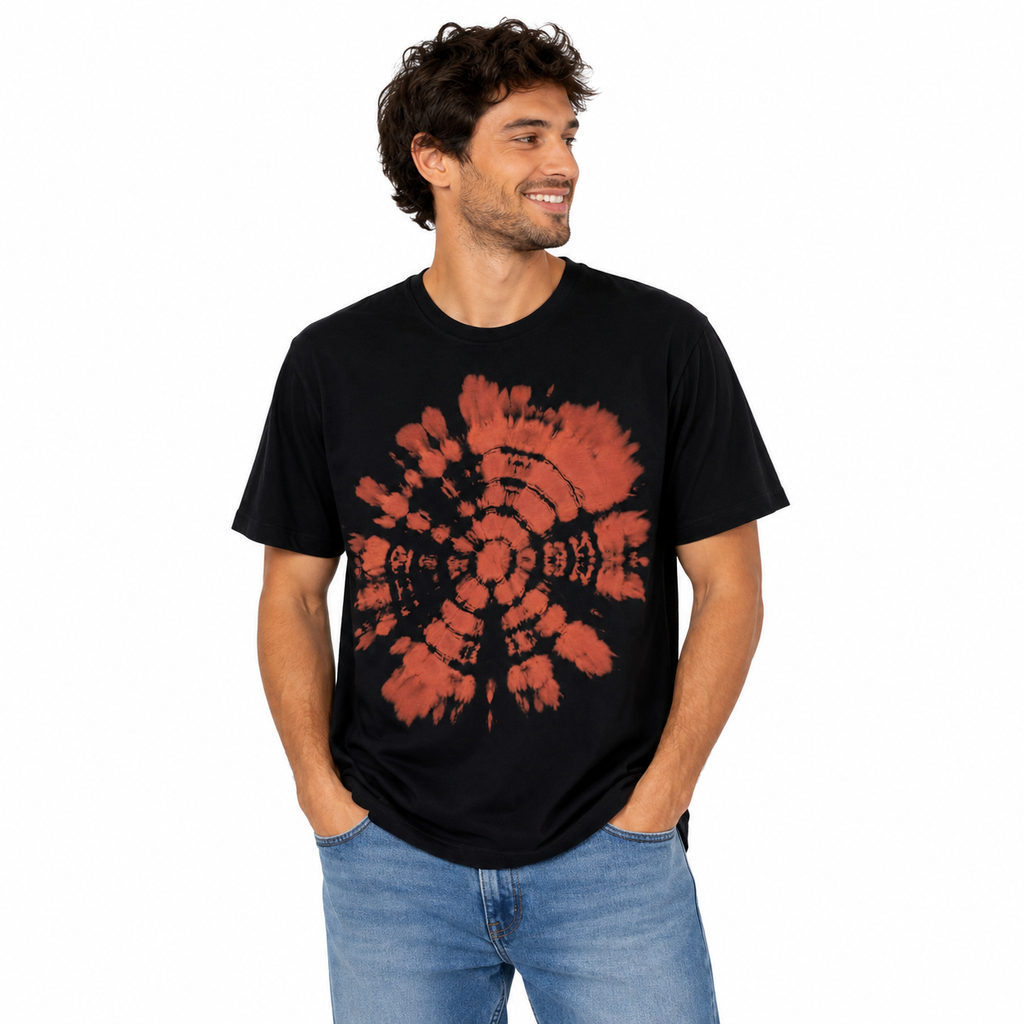 Black Ammonite Bleach Dye T-Shirt — One of a Kind On A Male Model