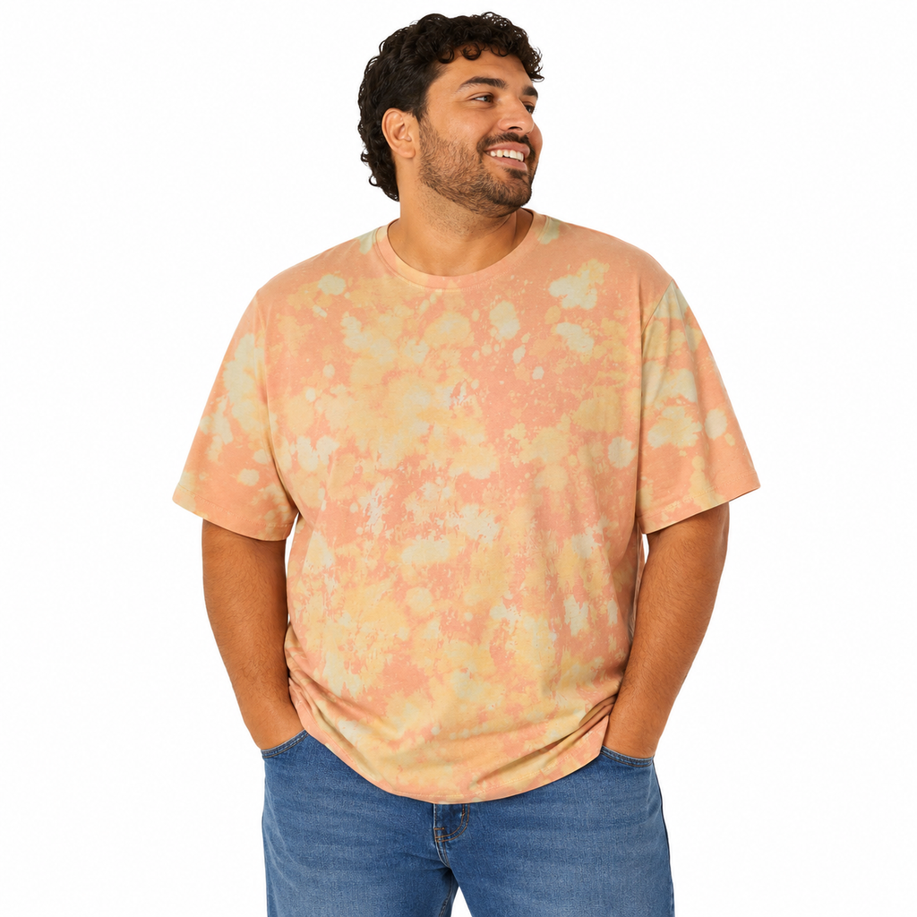 Peach Sunset Bleach Dye T-Shirt — One of a Kind On A Male Model