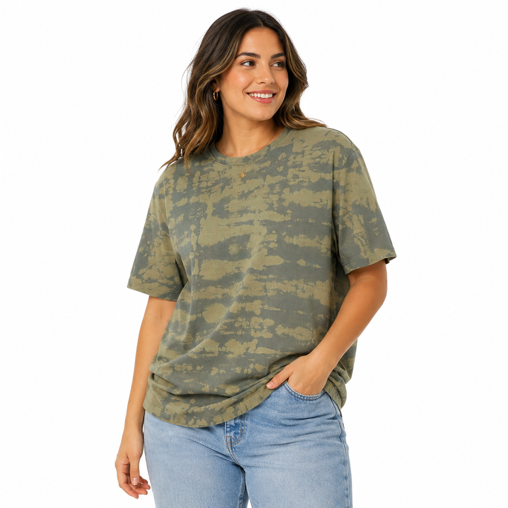 Desert Drift Bleach Dye T-Shirt — One of a Kind On A Female Model