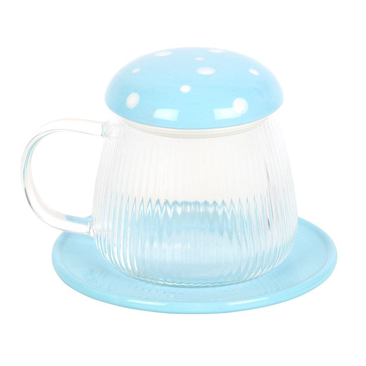 Blue Glass Mushroom Mug and Saucer - GETTING DISCONTINUED