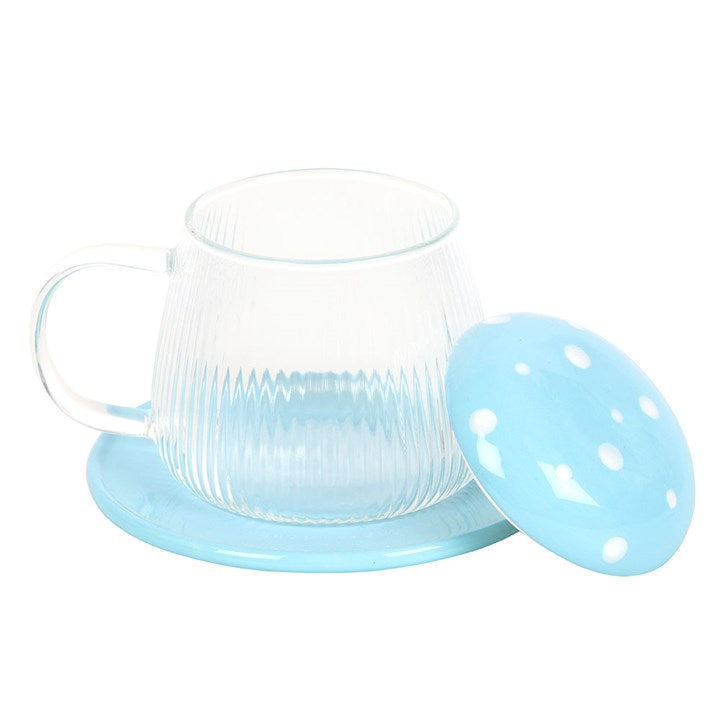 Blue Glass Mushroom Mug and Saucer - GETTING DISCONTINUED