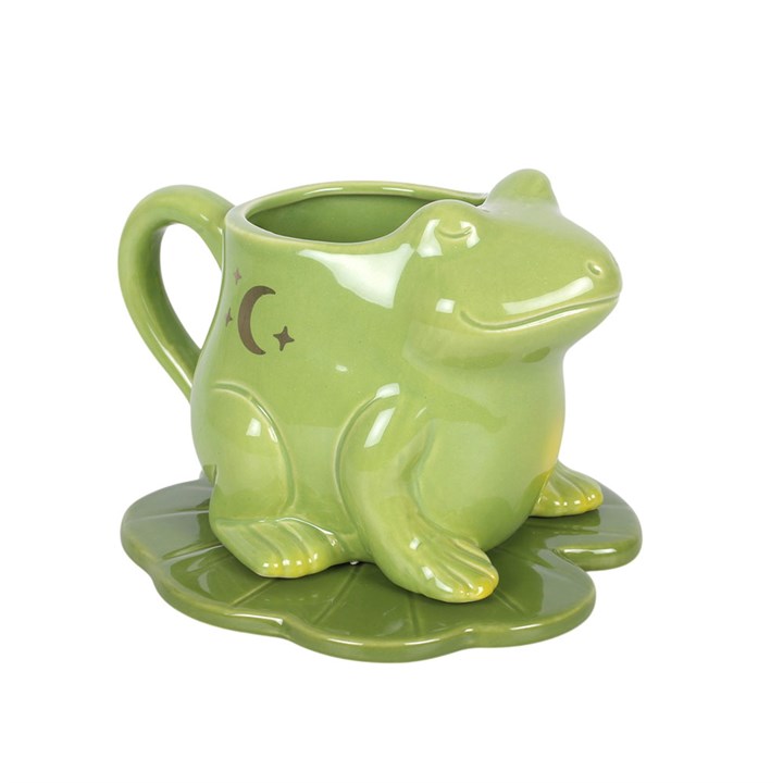 Frog Shaped Ceramic Mug & Lily Pad Saucer