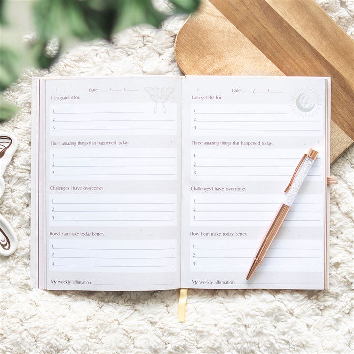 Luna Moth Daily Reflection Journal & Clear Quartz Crystal Pen