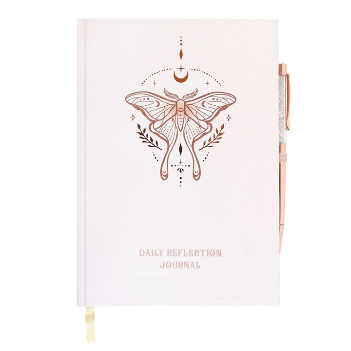 Luna Moth Daily Reflection Journal & Clear Quartz Crystal Pen