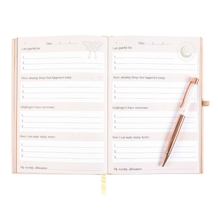 Luna Moth Daily Reflection Journal & Clear Quartz Crystal Pen