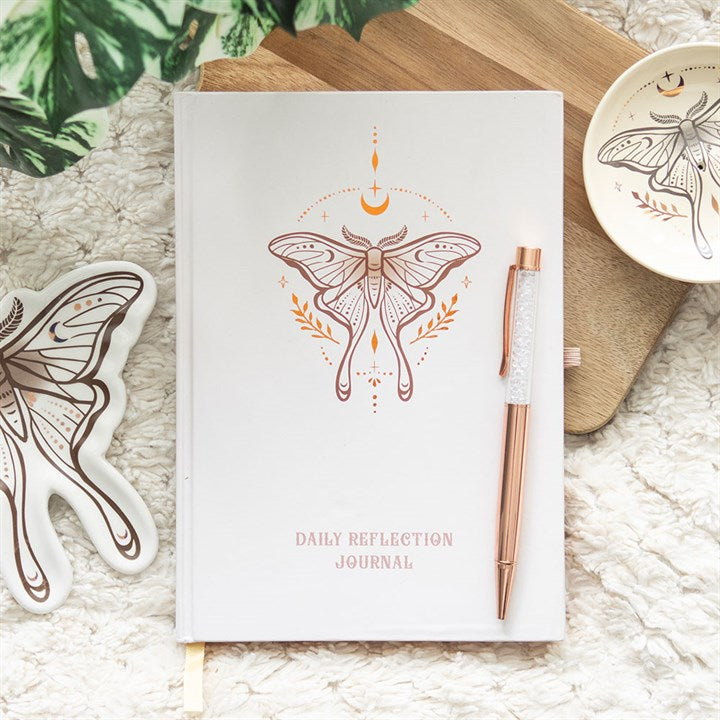 Luna Moth Daily Reflection Journal & Clear Quartz Crystal Pen
