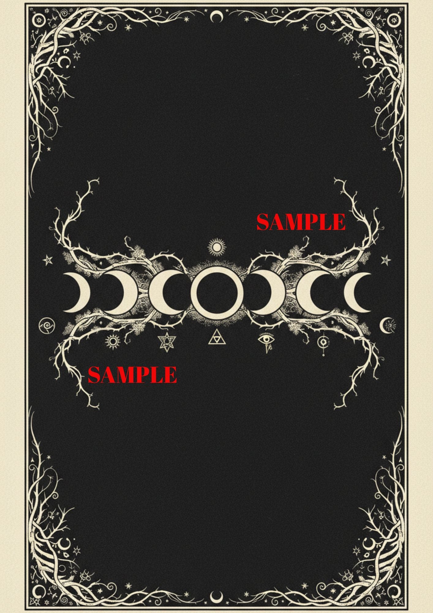Lunar Phases Ritual — Gothic Fine Line Wall Art Print