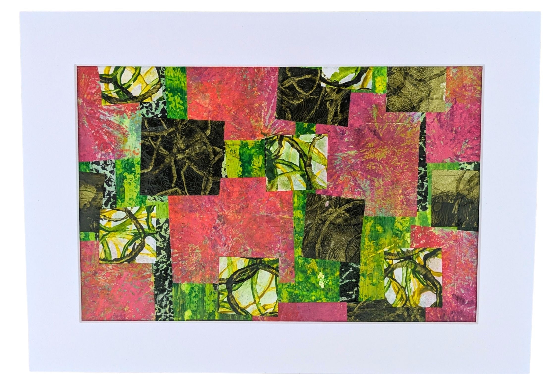 Pink & Green Collage — Original Mixed Media Art